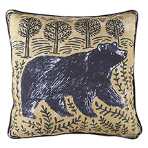 Woodblock Woodland Animals Pillow - Bear (18" square)