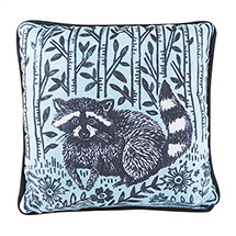 Woodblock Woodland Animals Pillow - Raccoon (12" square)