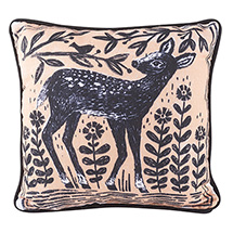 Woodblock Woodland Animals Pillow - Deer (12" square)