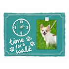Whitehall Time For A Walk Pet Photo Wall Clock Sign - Keepsake Animal Paw Print Plaque with Picture Clip