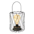 Circleware Round Basket Lantern with LED Bulb - Cordless Black Metal and String Light Lamp - 8" Tall