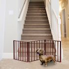 Alternate Image 7 for Home District Freestanding Pet Gate, Solid Wood 3-Panel Tri-Fold Folding Dog Gate Dog Fence for Doorways Stairs Decorative Pet Barrier - Mahogany Traditional Slat, 54' x 24'