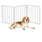 Alternate Image 1 for Home District Freestanding Pet Gate, Solid Wood 3-Panel Tri-Fold Folding Dog Gate Dog Fence for Doorways Stairs Decorative Pet Barrier - White Traditional Slat, 54' x 24'