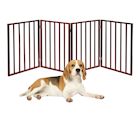 Alternate Image 1 for Home District Freestanding Pet Gate, Solid Wood 3-Panel Tri-Fold Folding Dog Gate Dog Fence for Doorways Stairs Decorative Pet Barrier - Mahogany Traditional Slat, 71' x 27'