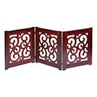 Alternate Image 1 for Home District Freestanding Pet Gate, Solid Wood 3-Panel Tri-Fold Folding Dog Gate Dog Fence for Doorways Stairs Decorative Pet Barrier - Mahogany Scroll Design, 47' x 19'
