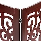 Alternate image for Home District Freestanding Pet Gate, Solid Wood 3-Panel Tri-Fold Folding Dog Gate Dog Fence for Doorways Stairs Decorative Pet Barrier - Mahogany Scroll Design, 47' x 19'