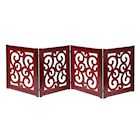 Product Image for Home District Freestanding Pet Gate, Solid Wood 3-Panel Tri-Fold Folding Dog Gate Dog Fence for Doorways Stairs Decorative Pet Barrier - Mahogany Scroll Design, 81' x 27'
