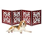 Alternate Image 1 for Home District Pet Freestanding Pet Gate, Solid Wood 3-Panel Tri-Fold Folding Dog Gate Dog Fence for Doorways Stairs Decorative Pet Barrier - Mahogany Scroll Design, 81' x 27'