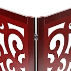 Alternate Image 3 for Home District Freestanding Pet Gate, Solid Wood 3-Panel Tri-Fold Folding Dog Gate Dog Fence for Doorways Stairs Decorative Pet Barrier - Mahogany Scroll Design, 81' x 27'