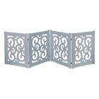 Product Image for Home District Freestanding Pet Gate, Solid Wood 3-Panel Tri-Fold Folding Dog Gate Dog Fence for Doorways Stairs Decorative Pet Barrier - Grey Scroll Design, 81' x 27'
