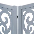 Alternate Image 3 for Home District Freestanding Pet Gate, Solid Wood 3-Panel Tri-Fold Folding Dog Gate Dog Fence for Doorways Stairs Decorative Pet Barrier - Grey Scroll Design, 81' x 27'