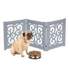 Alternate Image 1 for Home District Freestanding Pet Gate Real Wood 3-Panel Tri Fold Folding Dog Fence - Grey Scroll Design, 47' x 19'