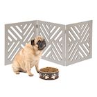 Alternate Image 1 for Home District Freestanding Pet Gate Real Wood 3-Panel Tri Fold Folding Dog Fence - White Lattice Design, 47' x 19'