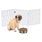 Alternate Image 1 for ETNA Freestanding Wood Pet Gate - Squares Design 3-Panel Tri Fold Dog Fence for Doorways, Stairs - Indoor/Outdoor Pet Barrier - White 48'W x 19' Tall
