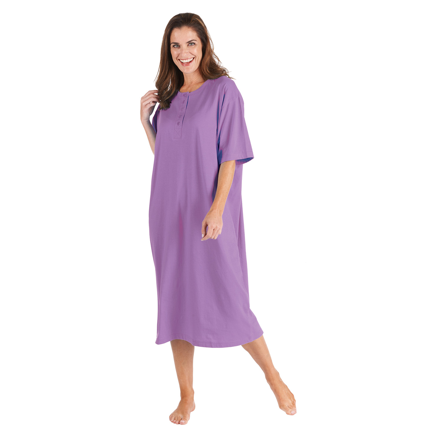 Women's 2-Pack Long Henley Nightshirts - Set of 2 Pajama Sleep Shirt ...